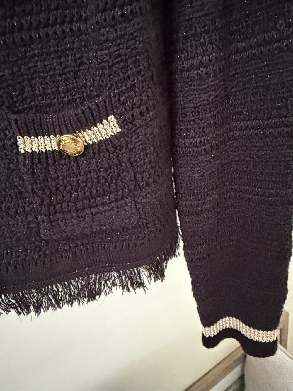 Lilly Pulitzer Black Fringe Knit Cardigan with Gold Buttons - Picture 4 of 4